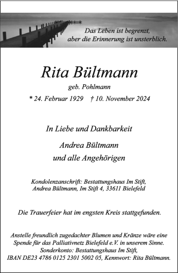 Traueranzeige von Rita Bultmann von Westfalen Blatt