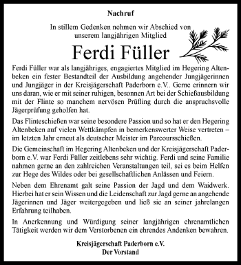 Traueranzeige von Ferdi Füller von Westfalen Blatt