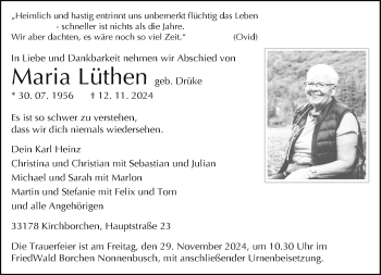 Traueranzeige von Maria Lüthen von Westfalen Blatt