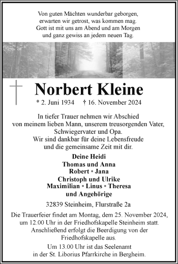 Traueranzeige von Norbert Kleine von Westfalen Blatt