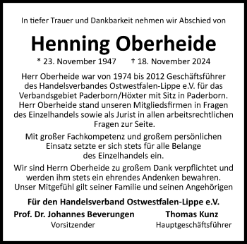 Traueranzeige von Henning Oberheide von Westfalen Blatt