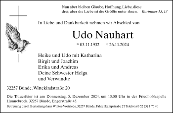 Traueranzeige von Udo Nauhart von Westfalen Blatt