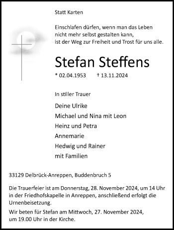 Traueranzeige von Stefan Steffens von Westfalen Blatt