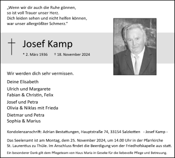 Traueranzeige von Josef Kamp von Westfalen Blatt