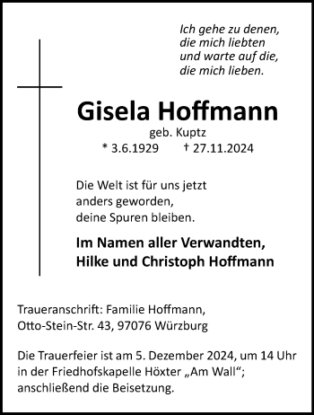 Traueranzeige von Gisela Hoffmann von Westfalen Blatt