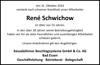 Traueranzeige von René Schwichow von Westfalen Blatt