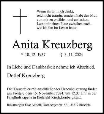 Traueranzeige von Anita Kreuzberg von Westfalen Blatt