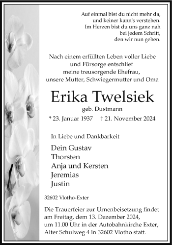 Traueranzeige von Erika Twelsiek von Westfalen Blatt