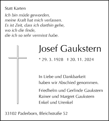 Traueranzeige von Josef Gaukstern von Westfalen Blatt