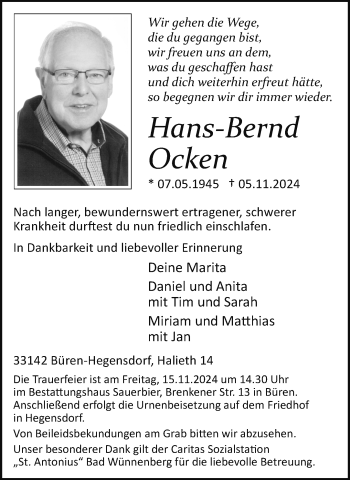 Traueranzeige von Hans-Bernd Ocken von Westfalen Blatt