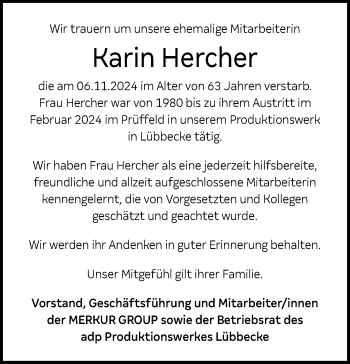 Traueranzeige von Karin Hercher von Westfalen Blatt