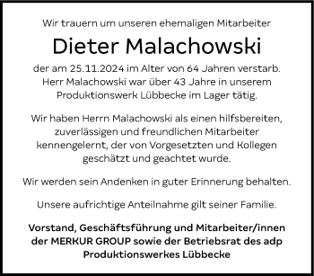 Traueranzeige von Dieter Malachowski von Westfalen Blatt