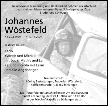 Traueranzeige von Johannes Wöstefeld von Westfalen Blatt