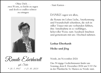 Traueranzeige von Renate Eberhardt von Westfalen Blatt