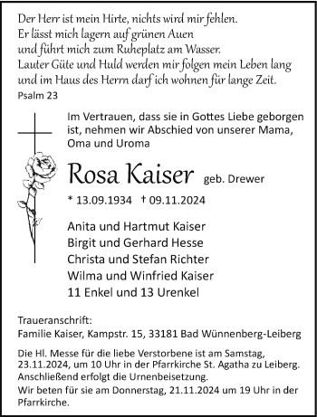 Traueranzeige von Rosa Kaiser von Westfalen Blatt