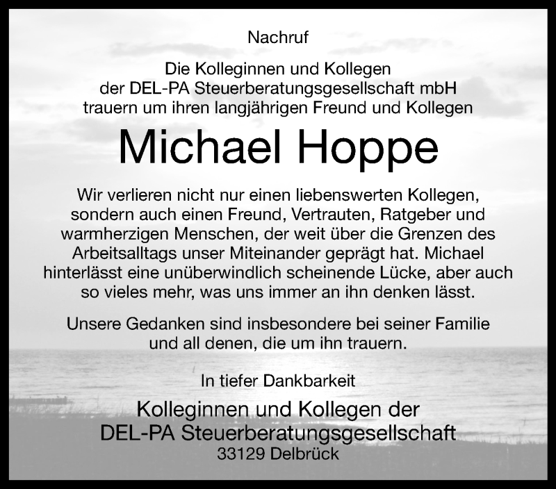  Traueranzeige für Michael Hoppe vom 16.11.2024 aus Westfalen Blatt