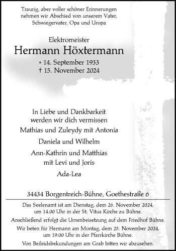 Traueranzeige von Hermann Höxtermann von Westfalen Blatt