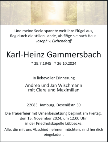 Traueranzeige von Karl-Heinz Gammersbach von Westfalen Blatt