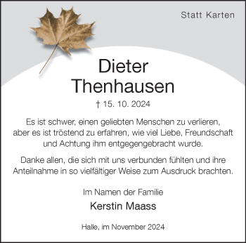 Traueranzeige von Dieter Thenhausen von Westfalen Blatt