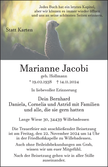 Traueranzeige von Marianne Jacobi von Westfalen Blatt