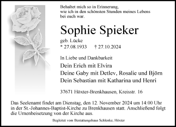 Traueranzeige von Sophie Spieker von Westfalen Blatt