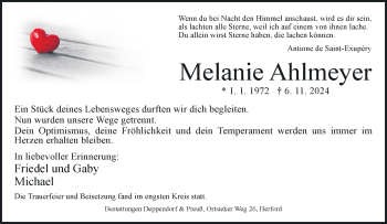 Traueranzeige von Melanie Ahlmeyer von Westfalen Blatt