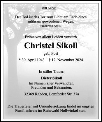 Traueranzeige von Christel Sikoll von Westfalen Blatt