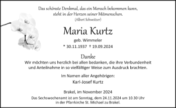 Traueranzeige von Maria Kurtz von Westfalen Blatt