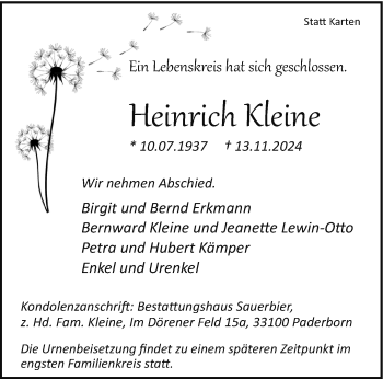 Traueranzeige von Heinrich Kleine von Westfalen Blatt