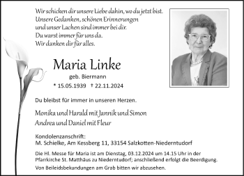 Traueranzeige von Maria Linke von Westfalen Blatt