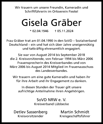 Traueranzeige von Gisela Gräber von Westfalen Blatt