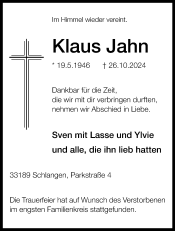 Traueranzeige von Klaus Jahn von Westfalen Blatt