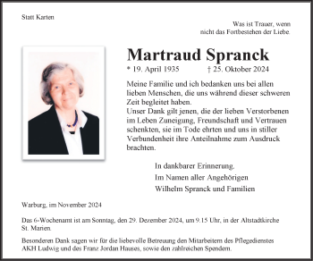 Traueranzeige von Martraud Spranck von Westfalen Blatt