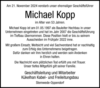 Traueranzeige von Michael Kopp von Westfalen Blatt