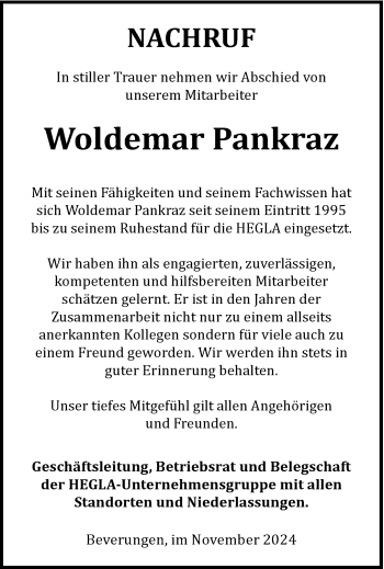 Traueranzeige von Woldemar Pankraz von Westfalen Blatt