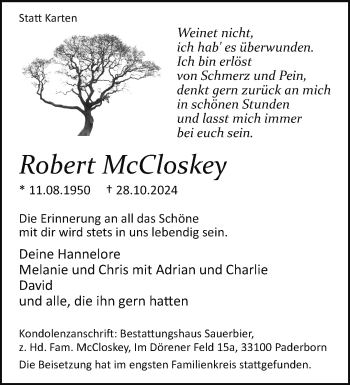 Traueranzeige von Robert McCloskey von Westfalen Blatt