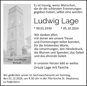 Traueranzeige von Ludwig Lage von Westfalen Blatt