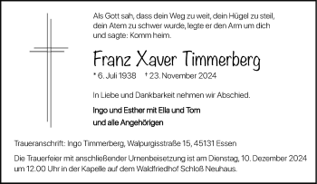 Traueranzeige von Franz Xaver Timmerberg von Westfalen Blatt