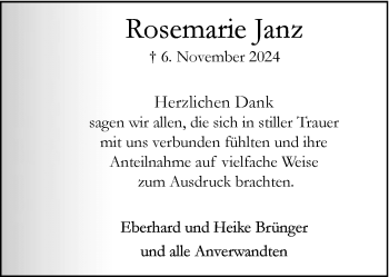 Traueranzeige von Rosemarie Janz von Westfalen Blatt