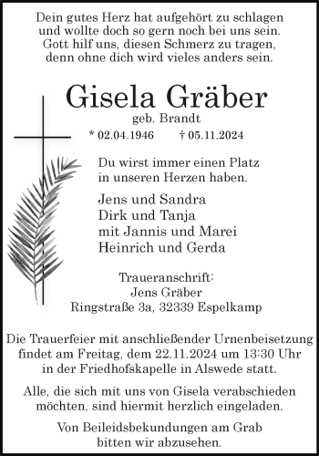 Traueranzeige von Gisel Gisela von Westfalen Blatt