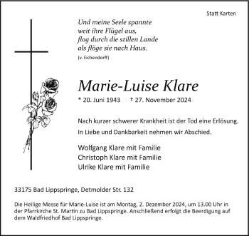 Traueranzeige von Marie-Luise Klare von Westfalen Blatt