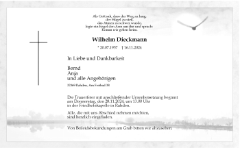 Traueranzeige von Wilhelm Dieckmann von Westfalen Blatt