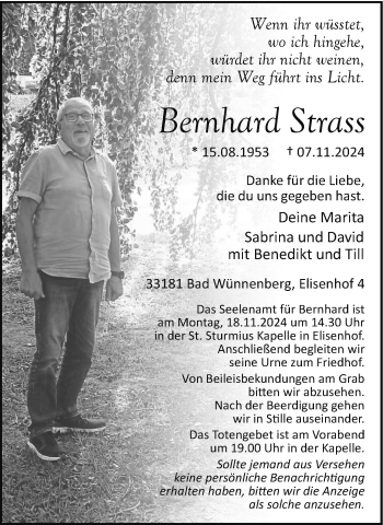 Traueranzeige von Bernhard Strass von Westfalen Blatt