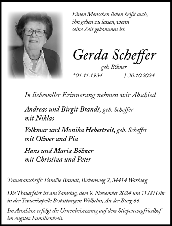 Traueranzeige von Gerda Scheffer von Westfalen Blatt