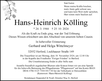 Traueranzeige von Hans-Heinrich Kölling von Westfalen Blatt