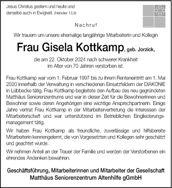 Traueranzeige von Gisela Kottkamp von Westfalen Blatt