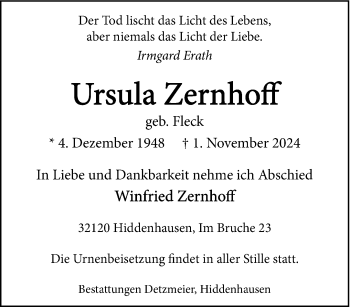 Traueranzeige von Ursula Zernhoff von Westfalen Blatt