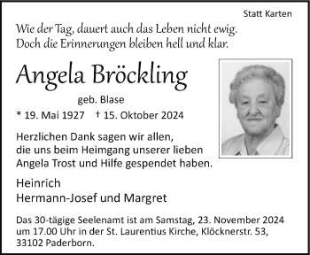 Traueranzeige von Angela Bröckling von Westfalen Blatt