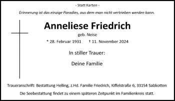 Traueranzeige von Anneliese Friedrich von Westfalen Blatt