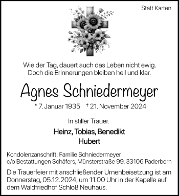 Traueranzeige von Agnes Schniedermeyer von Westfalen Blatt